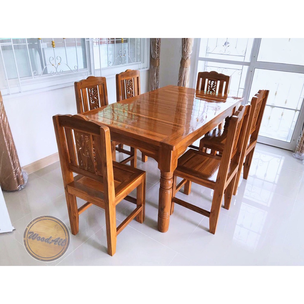 โต๊ะอาหารไม้สักทอง 100 % รหัส T05 (ยาว 150 กว้าง 90 สูง 80 cm พร้อมเก้าอี้6ตัว) ส่งฟรีถึงบ้าน(ยกเว้นอีสานและใต้)