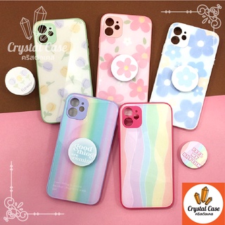 เคสมือถือกระจกพิมพ์ลายหน้าเงา 7+ 13 กันเลนส์กล้อง เคสดอกไม้ ฟรี Griptok