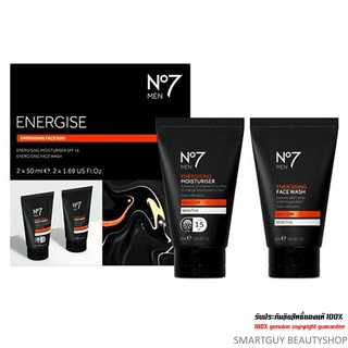 No7 Men Energising Face Duo Moisturiser 50ml + Face Wash 50ml Gift Set ชุดผลิตภัณฑ์ดูแลผิวหน้าผู้ชายสุดคุ้ม