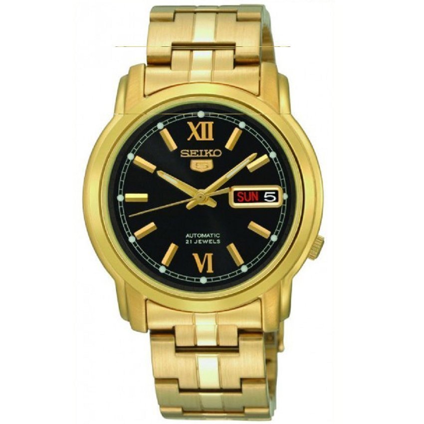 Seiko นาฬิกาข้อมือผู้ชาย ระบบ Automatic สีดำ/ทอง สายสเตนเลส รุ่น SNKK86K1