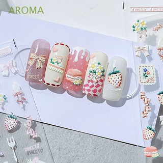 Aroma สติกเกอร์ ลายการ์ตูนผลไม้ เป็ด หมี มีกาวในตัว สําหรับตกแต่งเล็บ DIY