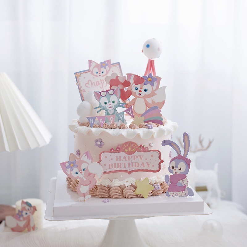 Pink Fox Chuansha Daji เค้กตกแต่งเจ้าหญิงเค้ก Topper Fox ชุดตกแต่งเค้ก