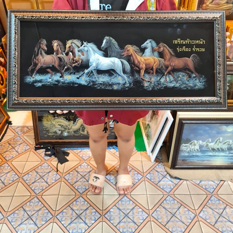 กรอบรูป ภาพม้า  ม้าวิ่ง 8 ตัว แขวนผนัง บ้าน ร้านค้า เสริมฮวงจุ้ย