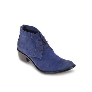 รองเท้าผู้ชายหนังแท้แบบผูกเชือกคาวบอย Suede Leather Boots - Blue