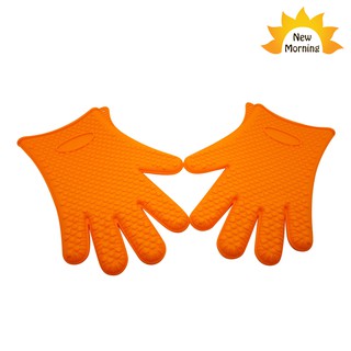 New Morning ถุงมือซิลิโคนกันร้อน1คู่ A Pair of Silicone Mittens for Baking Protection- ORANGE