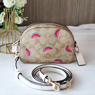 (ผ่อน0%) กระเป๋าสะพายข้างลายแตงโม COACH MINI SERENA CROSSBODY IN SIGNATURE CANVAS WITH WATERMELON PRINT 2627 ลายซีสีครีม