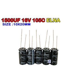 (จำนวน 5ชิ้น) 1500UF 16V 105C ELNA SIZE 10X20MM. สีดำ ขายาว CAPACITOR คาปาซิเตอร์