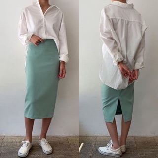 Mint skirt กระโปรงทรงดินสอสีเขียวมิ้น พร้อมส่ง