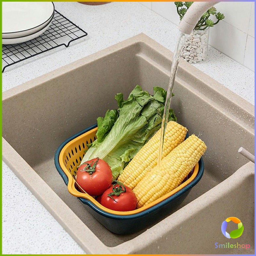 Smileshop ตะกร้าล้างผลไม้ 2ชั้น  2in1 ตะกร้าล้างผัก Basin for washing vegetables - รูปที่ 3