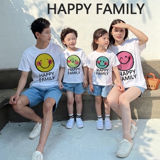 เสื้อยืด พิมพ์ลายหน้ายิ้ม สําหรับครอบครัว แม่ และลูก