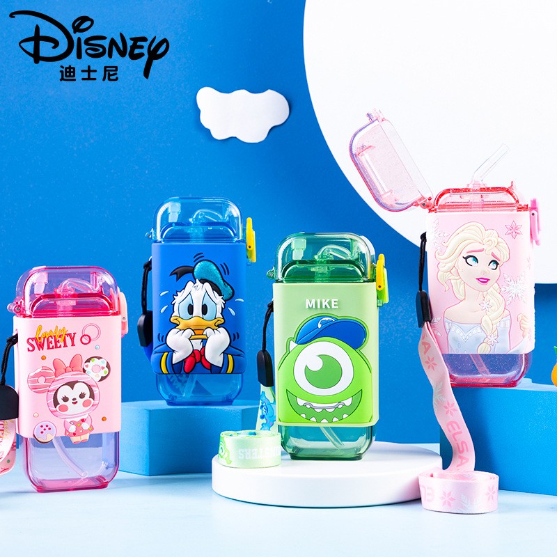 Disney Frozen Tsum Tsum Kids Water Bottle ขวดนมพร้อมหลอด BPA-free Kids Tritan Plastic Sport Water Bo