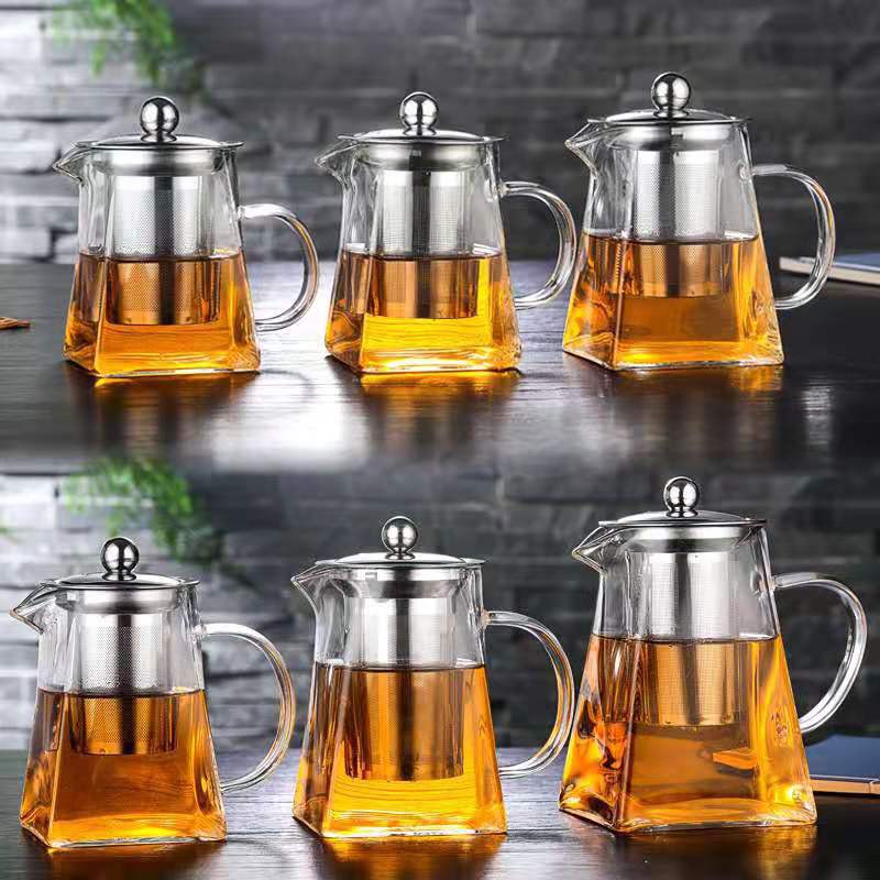 Liveinstye เหยือกชา กาน้ำชา ชงชา มีที่กรองชาแสตนเลส ทำจากแก้วทนร้อนเย็น สามารถต้มบนเตาไฟฟ้าและเตาแก๊สได้