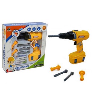ของเล่น ชุดเครื่องมือช่าง สว่านไฟฟ้าหมุนได้จริง Construction Toy Electric Drill Tool Set NO.6104-1