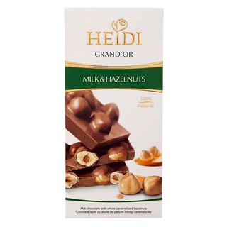 ไฮดี้ช็อกโกแลตสอดไส้ฮาเซลนัทเคลือบคาราเมล 100กรัม Heidi Chocolate Filled with Hazelnut and Caramel Coated 100g.