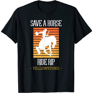 คอลูกเรือเสื้อยืดแขนสั้นลําลอง พิมพ์ลาย Save A Horse Rip Yellowstone Montana แฟชั่นสําหรับสตรีS-5XL