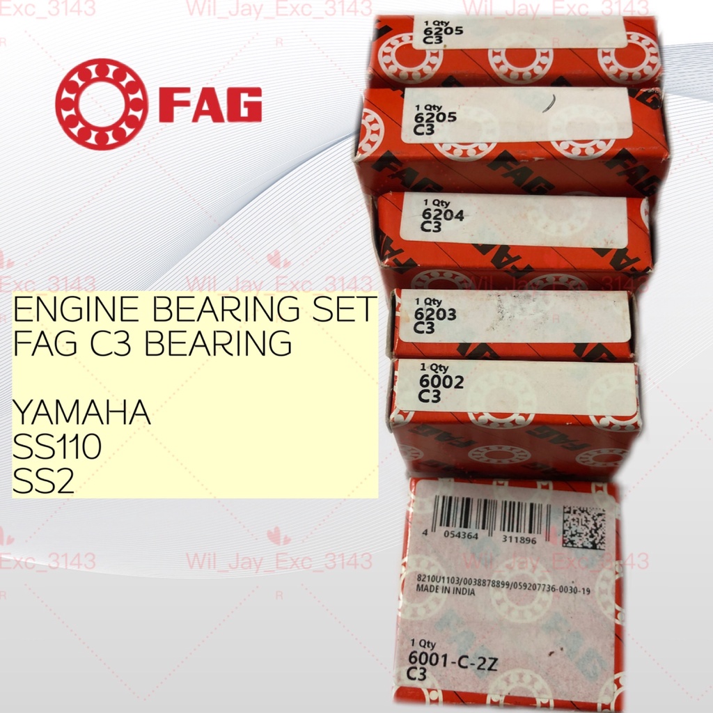 YAMAHA SS110 / SS 2 ชุดแบริ่งเครื่องยนต์ FAG BEARING C3 X 6PCS. 6205,6204,6203,6002,6001 2Z