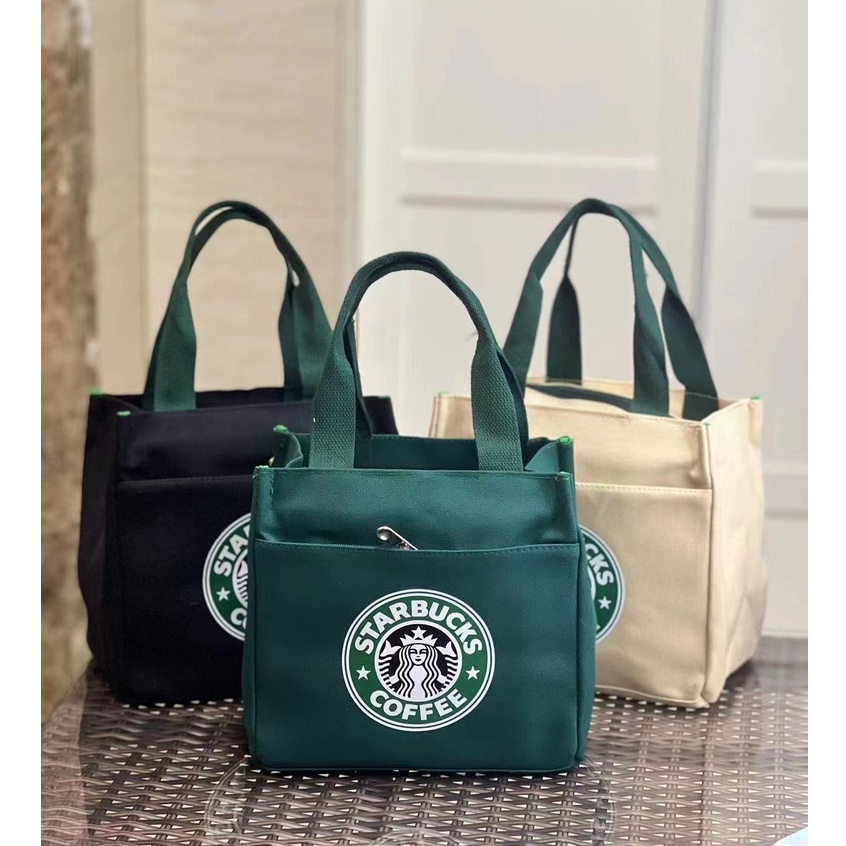 กระเป๋าถือ กระเป๋าช้อปปิ้ง ผ้าแคนวาส ลายนางเงือก Starbucks เหมาะกับใส่กล่องอาหารกลางวัน สําหรับเด็กนักเรียนผู้ชาย และผู้
