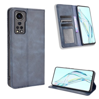 Casing ZTE Axon 30 5G Vintage Flip Cover Magnetic Business Wallet Case PU Leather Cases Card Holder Stand