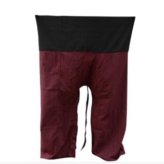 กางเกงเล ขาก๊วย ผ้าคอตตอน 2 Tone Thai Fisherman Pants Yoga Trousers, แดง/ดำ, FreeSize