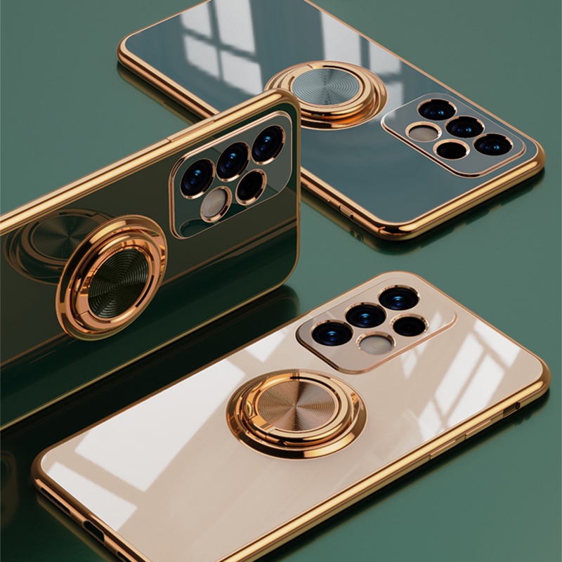ชุบ เคส Samsung A22 A32 A42 A52 A72 A82 ที่วางแหวนแบบยืนกรณีแววขอบ 360 หมุนขาตั้งบางนุ่มฝาครอบป้องกัน