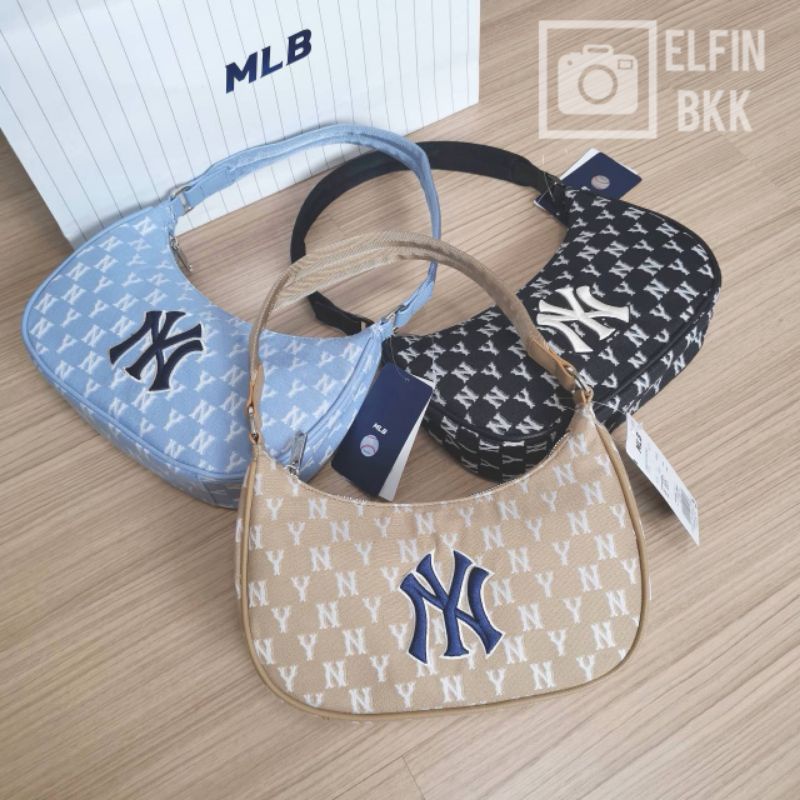 แท้ MLB monogram Jacquard hobo bag กระเป๋าสะพายไหล่ กระเป๋าถือ โฮโบ สี ...
