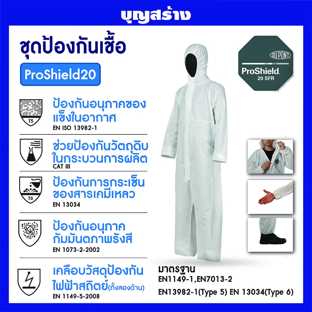 ชุดPPEชุดป้องกันเชื้อชุดหมี ชุดบุคลากรทางการแพทย์DuPont ProShield®20