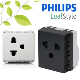 PHILIPS เต้ารับกราวด์เดี่ยว 3 ขา LEAF WHITE AND BLACK PHILIPS มีม่านนิรภัย