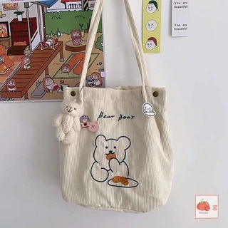 (มีส่งด่วน) ifashionbag(IF1729) กระเป๋าผ้าลูกฟูกน้อนหมี ʕ·ᴥ·ʔ Bear