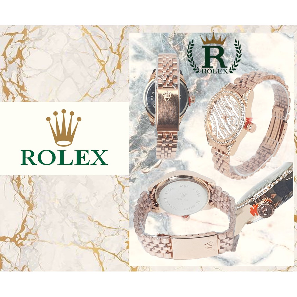 (ROLEX women) นาฬิกาข้อมือผู้หญิง กันน้ำ สายเหล็ก กันน้ำ สีโรสโกลว์ โลเหล็ก ล้อมเพชร แสดงวันที่ นาฬิกา ROLEX RC900