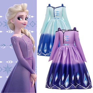 พร้อมส่งเทขาย A3039 ชุดเอลซ่า ชุดเจ้าหญิงเอลซ่า โฟรเซ่น ภาค 2 สีม่วง Elsa Frozen 2 Purple Dress kids Fancy Costume