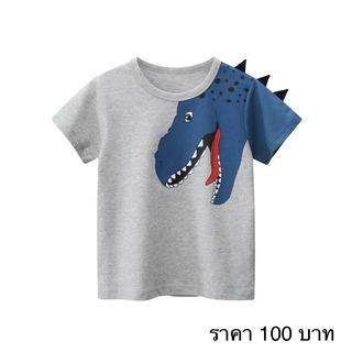 9858 27kids เสื้อยืดเด็ก 3D ไดโนเสาร์ สีน้ำเงิน สามมิติ