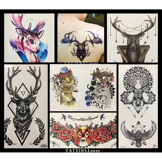 👍แทททูลายกวาง 🦌 น่ารักหลากหลายสไตล์✨สวยเหมือนสักจริง✨ Tattoo Sticker✨ สติ๊กเกอร์รอยสักปลอมชั่วคราวกันน้ำได้