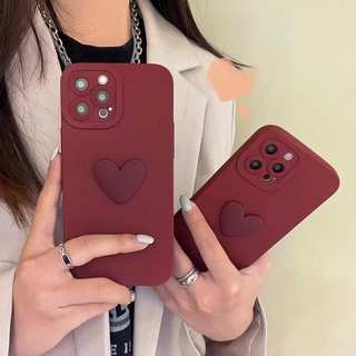 เคสโทรศัพท์มือถือนิ่ม ลายหัวใจ สีไวน์แดง สําหรับ Iphone 14 pro max 7+ 8+ X XR Xs max 11 pro max 12 pro max 13 pro max case กันกระแทก