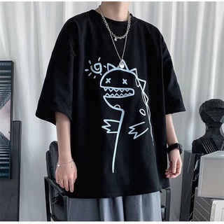 【พร้อมส่ง】 เสื้อยืดแขนสั้น พิมพ์ลายไดโนเสาร์ ทรงหลวม ขนาดใหญ่ แฟชั่นฤดูร้อน สไตล์สตรีท สําหรับผู้ชาย และคู่รัก