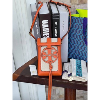 📮@2,450.-🔥BIG DISCOUNT🔥💯Tory Burch Miller Leather &amp; Canvas Crossbody Phone Case