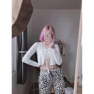 💓เสื้อครอปผ้าร่องแขนยาวสุด Sexy ผูกเชือกกลางอกยั่ววๆค่ะ