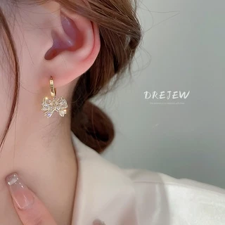 DREJEW ต่างหูแฟชั่น ทอง 18K ประดับโบว์ เพทาย กันแพ้ ระดับไฮเอนด์