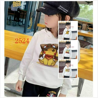 Pikachu  Baby  Boys Fashion พิมพ์การ์ตูนอนุบาล  Japanese  Pokemon เสื้อกันหนาว  Kindergarten Cartoon Print  White Kids  Casual Sport  Hoodies