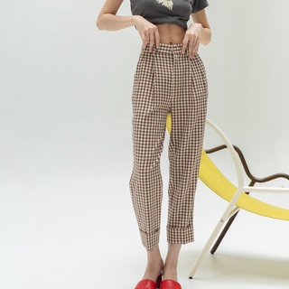 Brown Gingham Pants - กางเกงสีน้ำตาลสก็อต ขาเต่อ