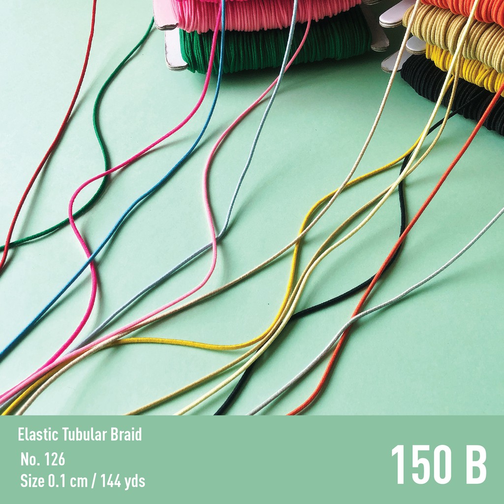 MOMOTARA No.126 เทปถักกลม ยางยืด Elastic Tubular Braid ขนาด 0.1 CM ยาว 144 หลา เทป ริบบิ้น วัสดุตกแต่ง diy
