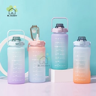 ขวดน้ำพกพา ขนาด2ลิตร ขวดน้ำสีพาสเทล สามารถบอกเวลา ขวดน้ำพกพา กระบอกน้ำ น้ำหนักเบา B.HOMY