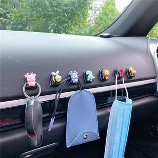 Car Hook Cute Cartoon Mini Dashboard Hooks Multifunctional Car Seat Back Hooks Holder Adhesive Plastic For Usb Cable Headphone Key Storage Self