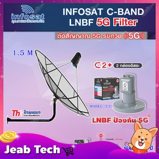 Thaisat C-Band 1.5M (ขางอยึดผนัง 100 cm.) + infosat LNB C-Band 5G 2จุดอิสระ รุ่น C2+ (ป้องกันสัญญาณ 5G รบกวน)