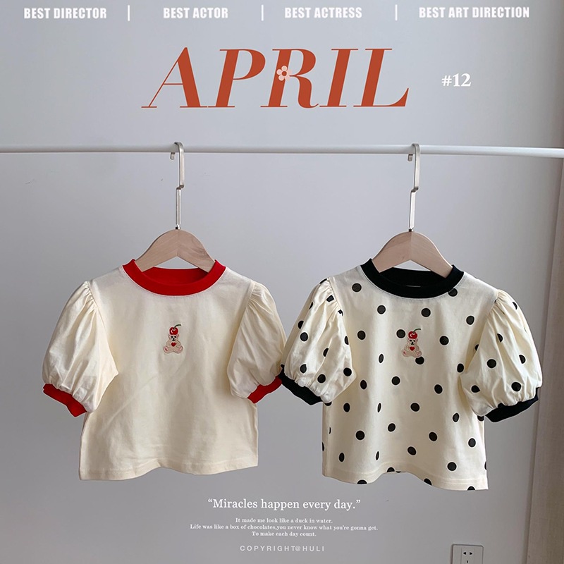 พร้อมส่ง เสื้อยืดแขนสั้น ปักลายจุดน่ารัก สําหรับเด็กผู้หญิง