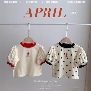 พร้อมส่ง เสื้อยืดแขนสั้น ปักลายจุดน่ารัก สําหรับเด็กผู้หญิง