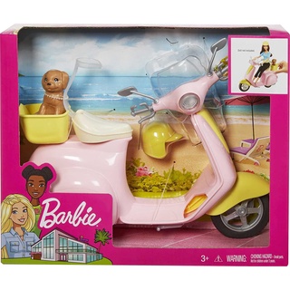 Barbie Pink &amp; Yellow Scooter Moped With Puppy &amp; Helmet รถจักรยานยนต์สกู๊ตเตอร์ของตุ๊กตาบาร์บี้พร้อมลูกสุนัข ของแท้