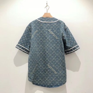 Supreme x Louis Vuitton Jacquard Denim Baseball Jersey Blue