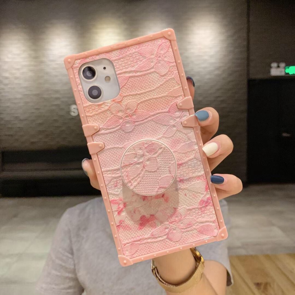 For Huawei P20 P30 Mate10 Mate20 Mate30 Pro P40 Lite Nova 3 3i 4 7 7i 7SE 3e 4e 5T Y6P Y7A Y7 Y9 Prime 2019 Beautiful Flower Square Phone Case With Holder Stand Bracket