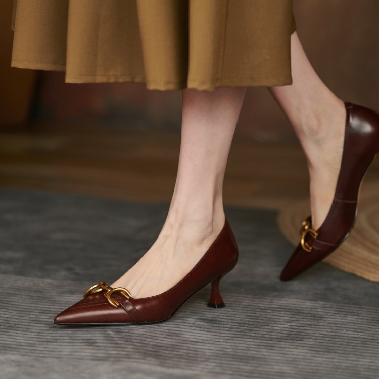 [SEPATULADY] SL903 BLACK AND BROWN 6CM - OFFICE WORK HEELS วัสดุหนัง - ขนาดพร้อม 35 ถึง 40 - หนัง - 