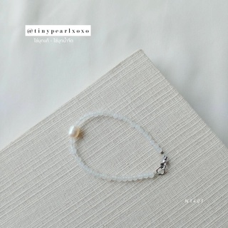 White Style Bracelet หินสีขาว x จี้ไข่มุกแท้ มุกบาร็อค ไข่มุกน้ำจืด สร้อยมินิมอล Stone Tinypearlxoxo N1401